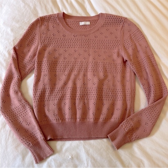 Sablyn Eyelet Knit Sweater - Dusty Rose Pink Pullover, Soft Lightweight Cotton - Picture 1 of 4